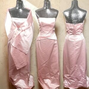 Y2K Satin Strapless Convertible Maxi Sheath Gown Formal Prom Pink Size 8 Party